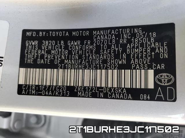 2T1BURHE3JC117502 фото 2