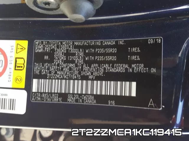 2T2ZZMCA1KC119415 фото 2
