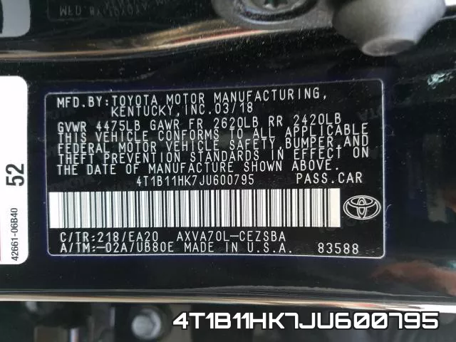 4T1B11HK7JU600795 фото 2
