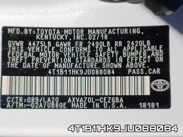 4T1B11HK9JU088084 фото 2