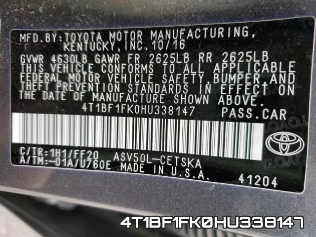 4T1BF1FK0HU338147 фото 2