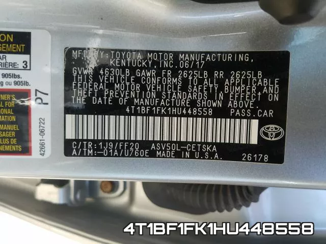 4T1BF1FK1HU448558 фото 2