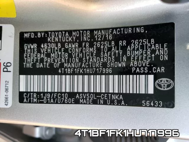4T1BF1FK1HU717996 фото 2