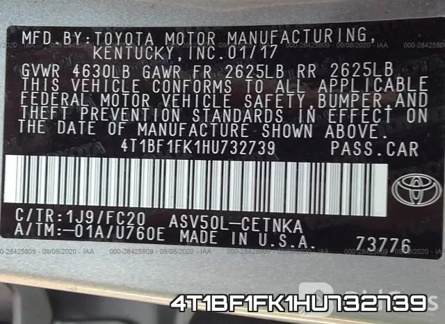 4T1BF1FK1HU732739 фото 10