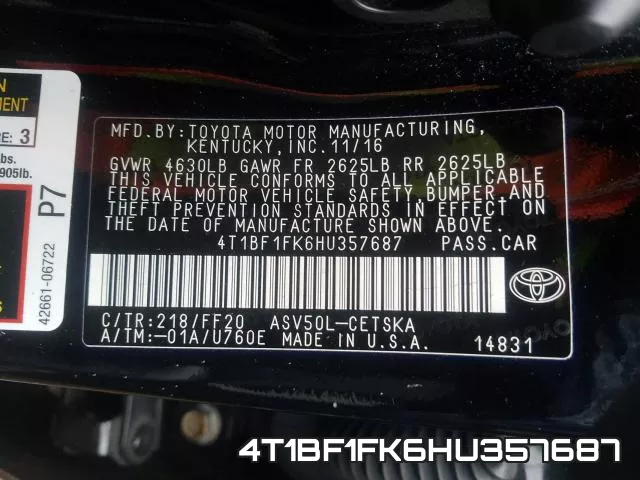 4T1BF1FK6HU357687 фото 2