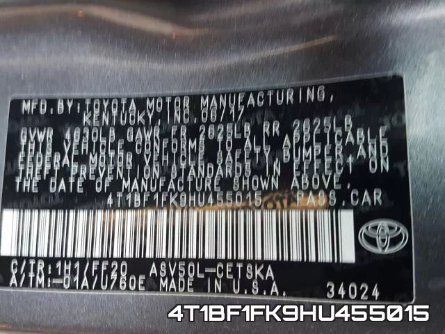 4T1BF1FK9HU455015 фото 2