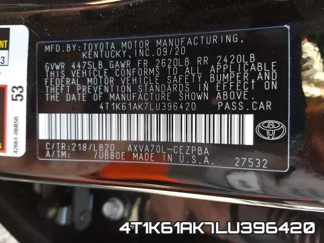 4T1K61AK7LU396420 фото 2