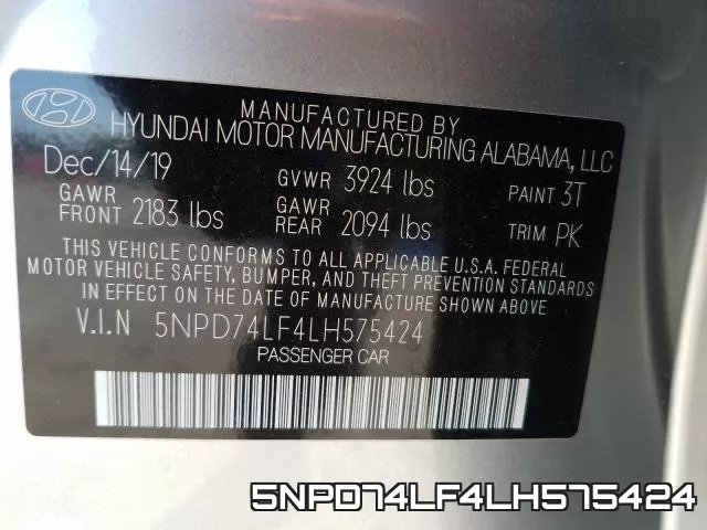 5NPD74LF4LH575424 фото 2
