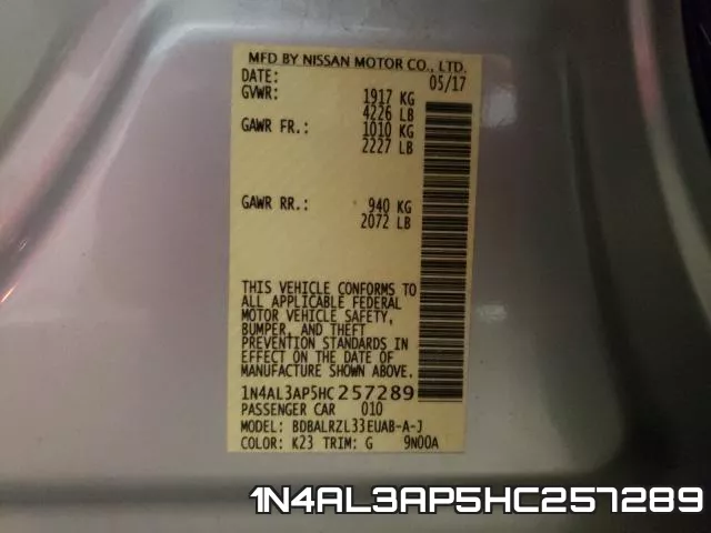 1N4AL3AP5HC257289 фото 2