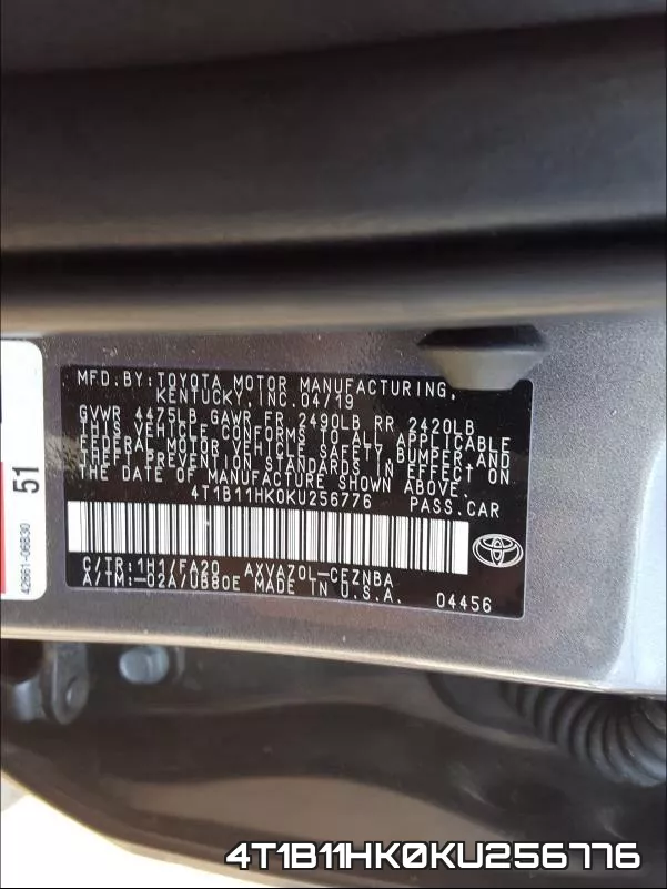4T1B11HK0KU256776 фото 2