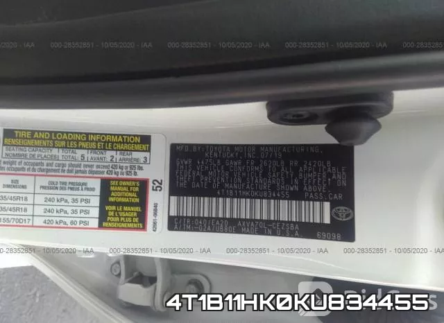 4T1B11HK0KU834455 фото 10