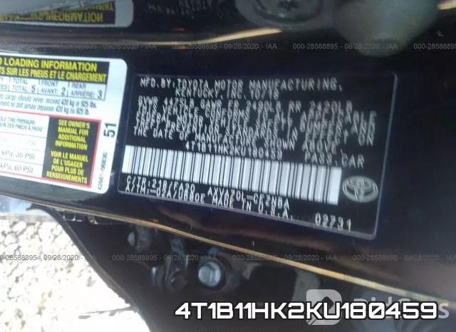 4T1B11HK2KU180459 фото 8