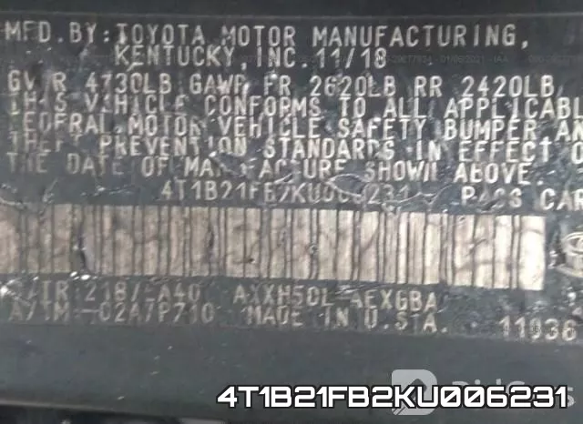 4T1B21FB2KU006231 фото 10