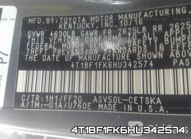 4T1BF1FK6HU342574 фото 9