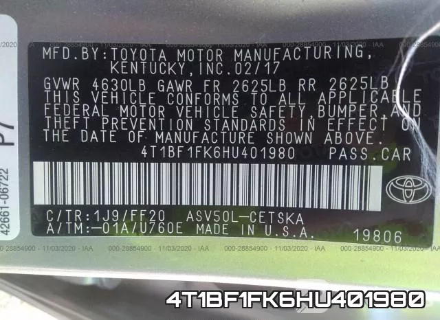 4T1BF1FK6HU401980 фото 10