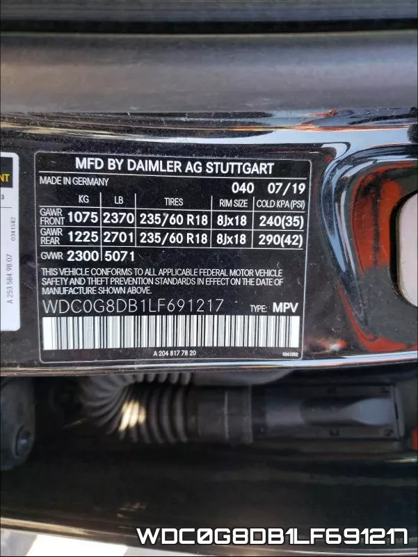 WDC0G8DB1LF691217 фото 2