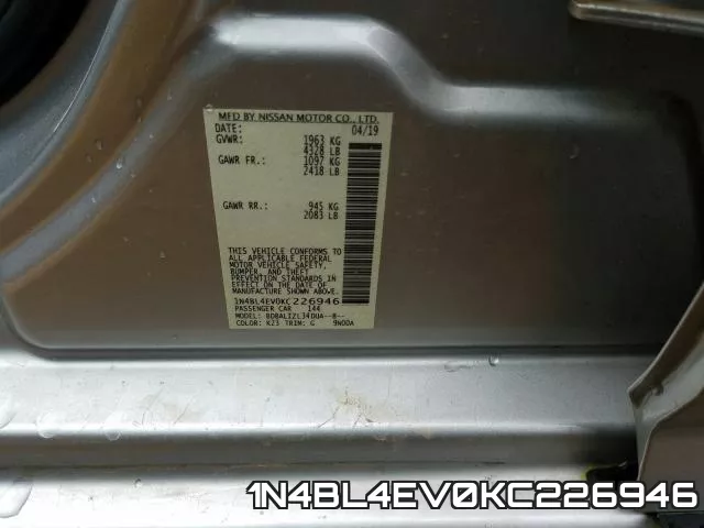 1N4BL4EV0KC226946 фото 2