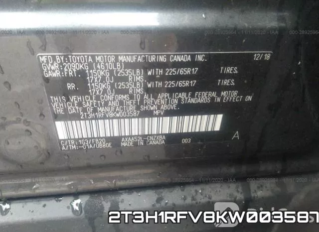 2T3H1RFV8KW003587 фото 9