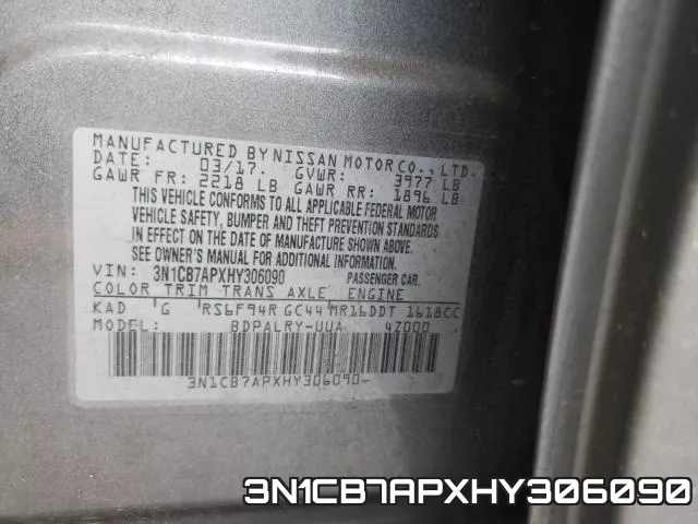 3N1CB7APXHY306090 фото 2
