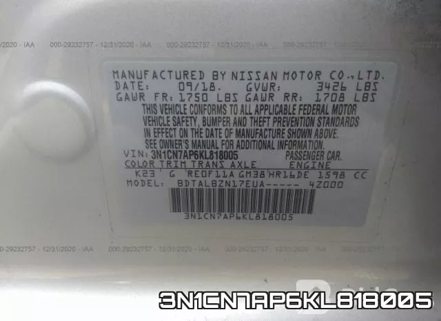 3N1CN7AP6KL818005 фото 10