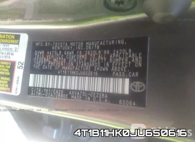 4T1B11HK0JU650616 фото 8