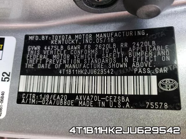 4T1B11HK2JU629542 фото 2