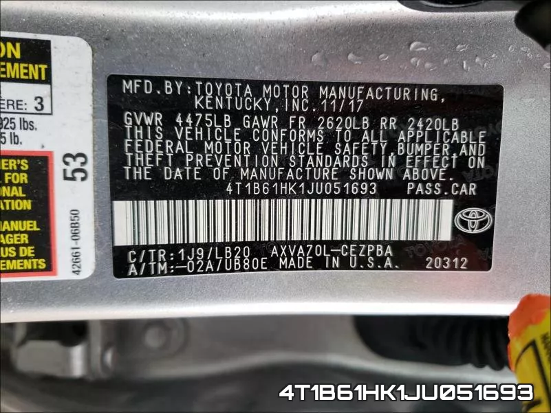 4T1B61HK1JU051693 фото 2