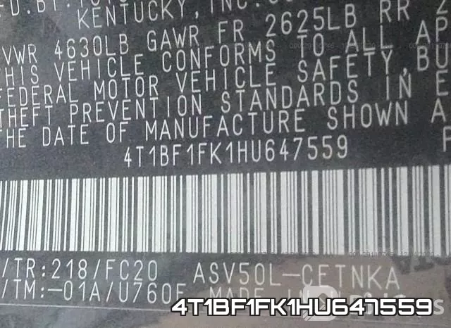 4T1BF1FK1HU647559 фото 10
