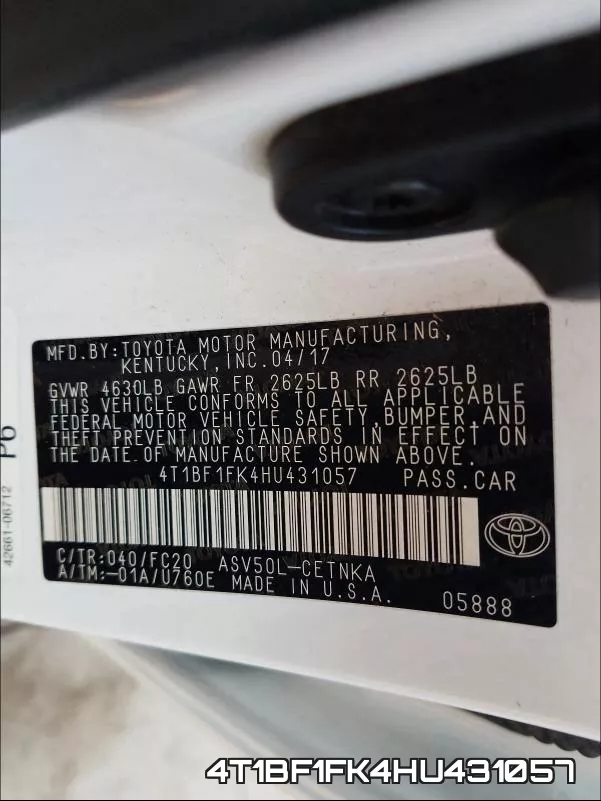 4T1BF1FK4HU431057 фото 2