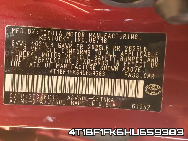 4T1BF1FK6HU659383 фото 2