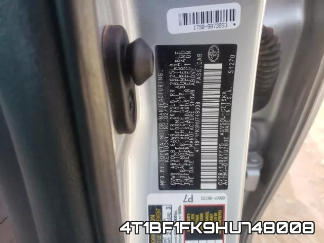 4T1BF1FK9HU748008 фото 2