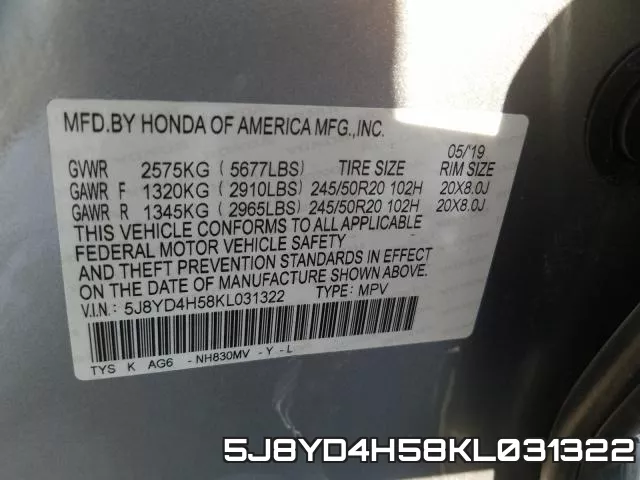 5J8YD4H58KL031322 фото 2