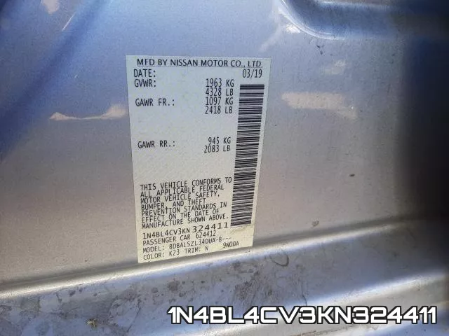 1N4BL4CV3KN324411 фото 2