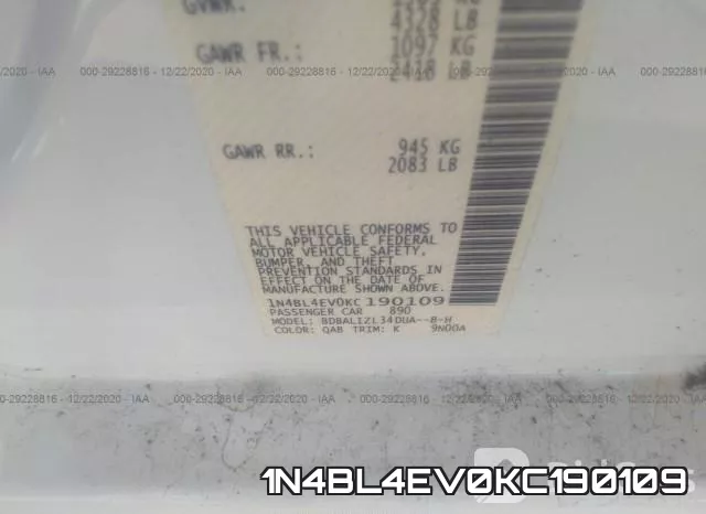 1N4BL4EV0KC190109 фото 8