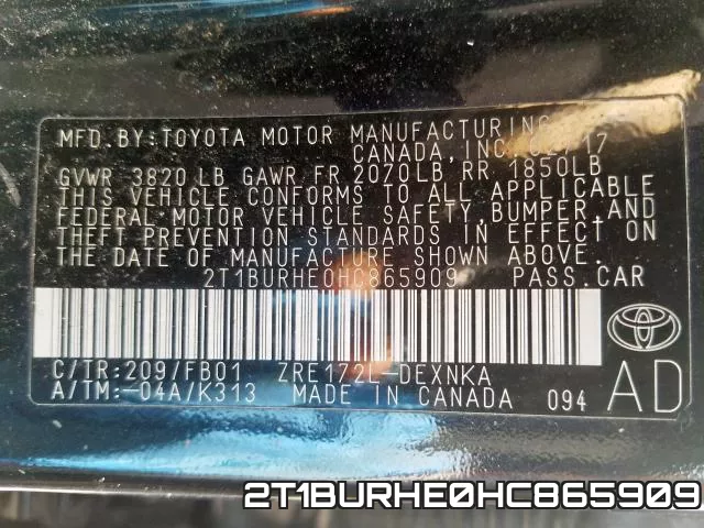 2T1BURHE0HC865909 фото 2