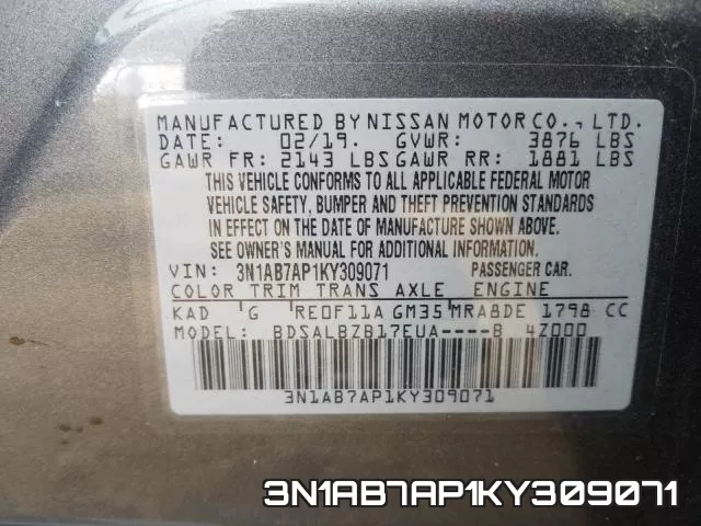 3N1AB7AP1KY309071 фото 2