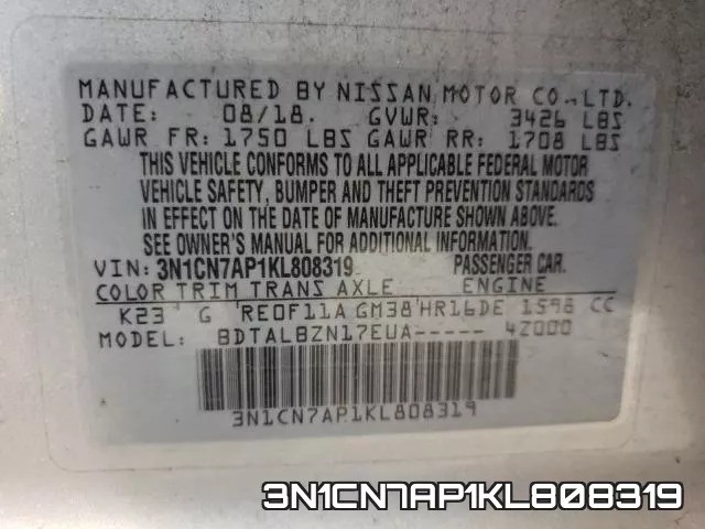 3N1CN7AP1KL808319 фото 2