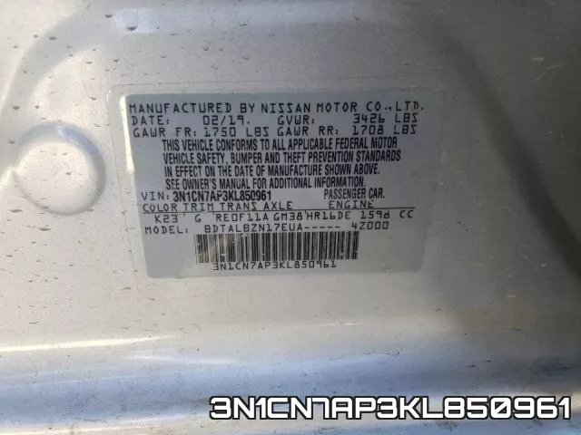3N1CN7AP3KL850961 фото 2