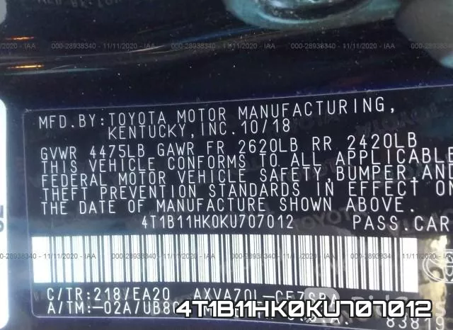 4T1B11HK0KU707012 фото 9