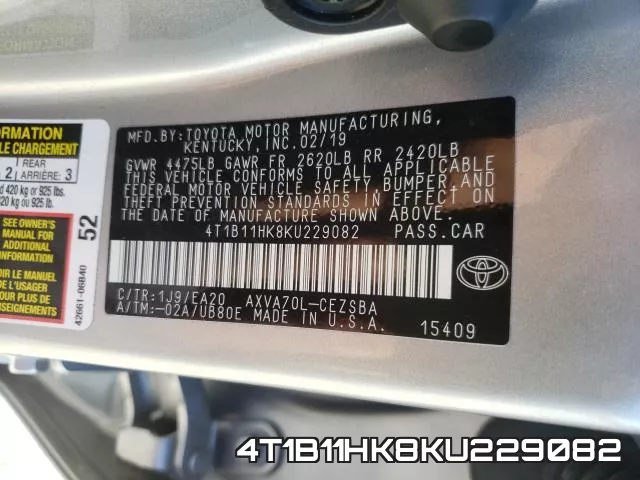 4T1B11HK8KU229082 фото 2
