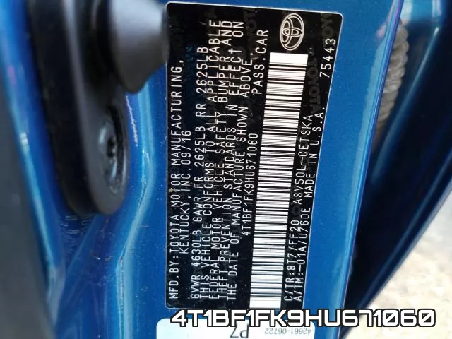 4T1BF1FK9HU671060 фото 2