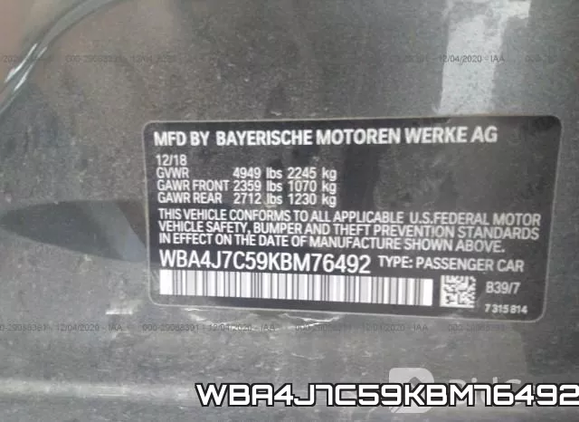 WBA4J7C59KBM76492 фото 9