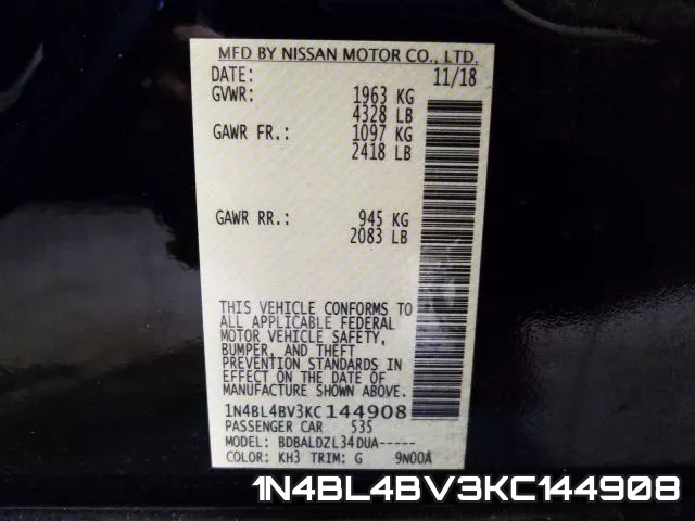 1N4BL4BV3KC144908 фото 2