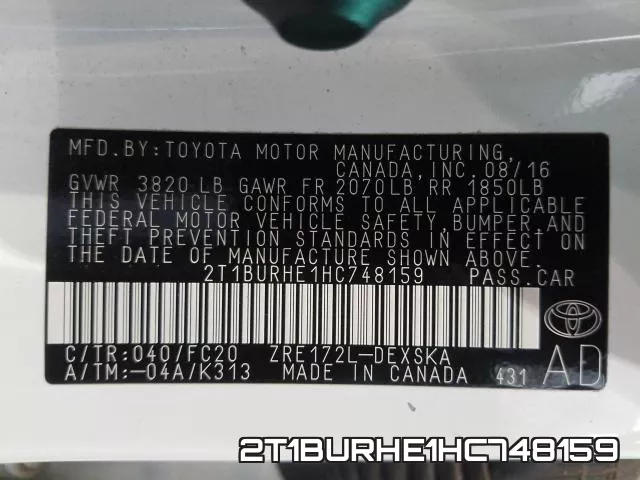 2T1BURHE1HC748159 фото 2