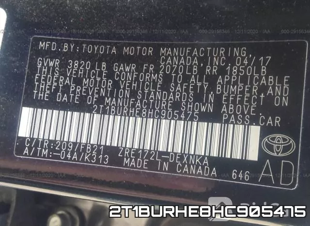 2T1BURHE8HC905475 фото 7