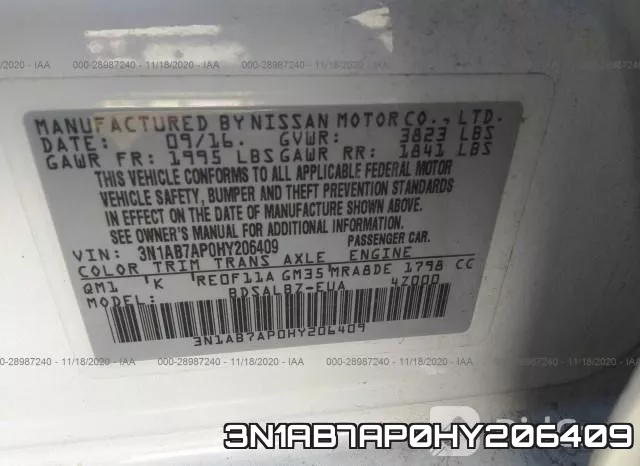 3N1AB7AP0HY206409 фото 9