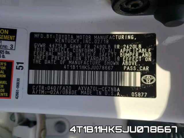 4T1B11HK5JU078667 фото 2