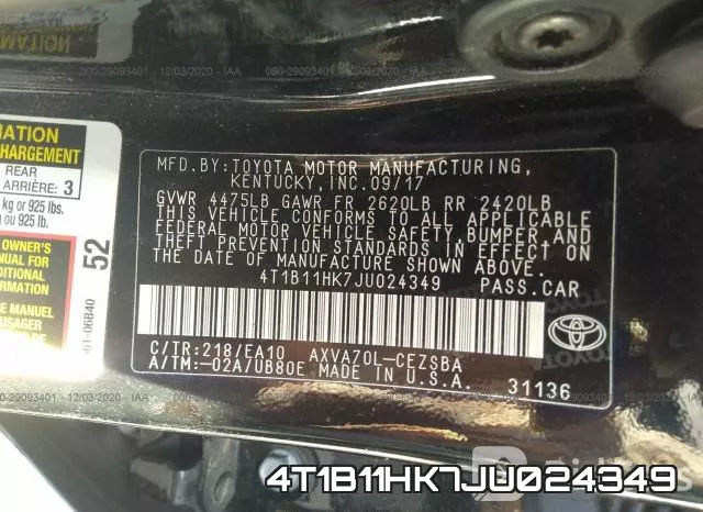 4T1B11HK7JU024349 фото 10