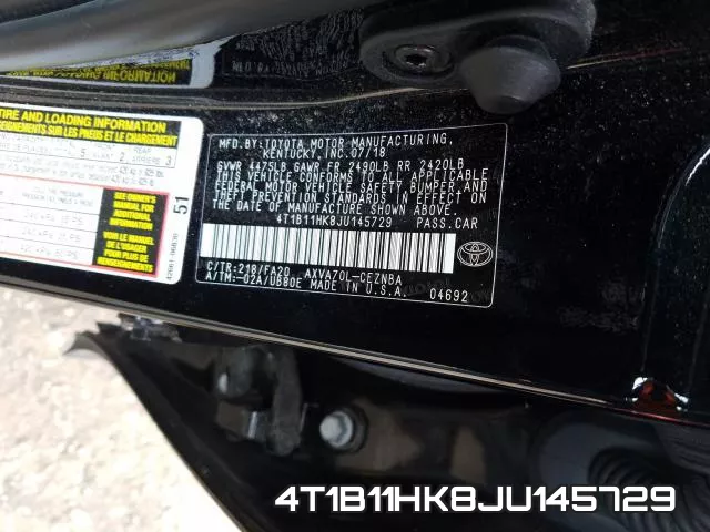 4T1B11HK8JU145729 фото 2
