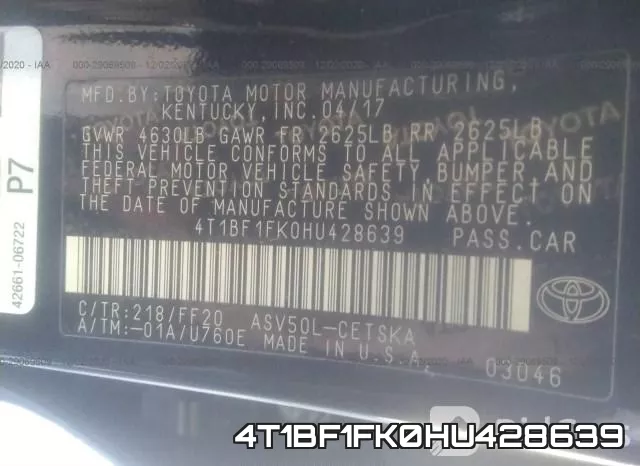4T1BF1FK0HU428639 фото 9